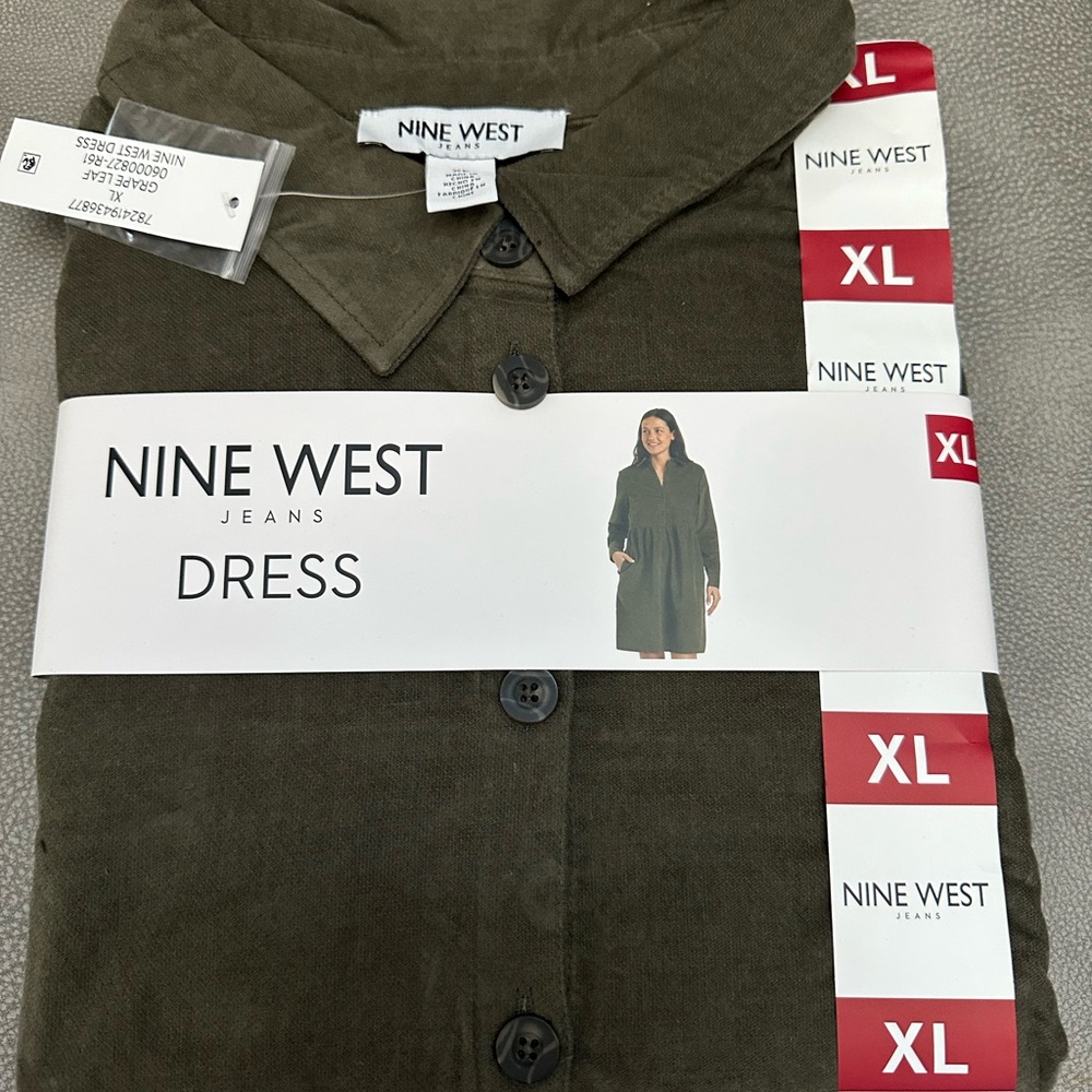 NWT Nine West lightweight corduroy olive green long sleeve dress size XXL - Picture 5 of 11